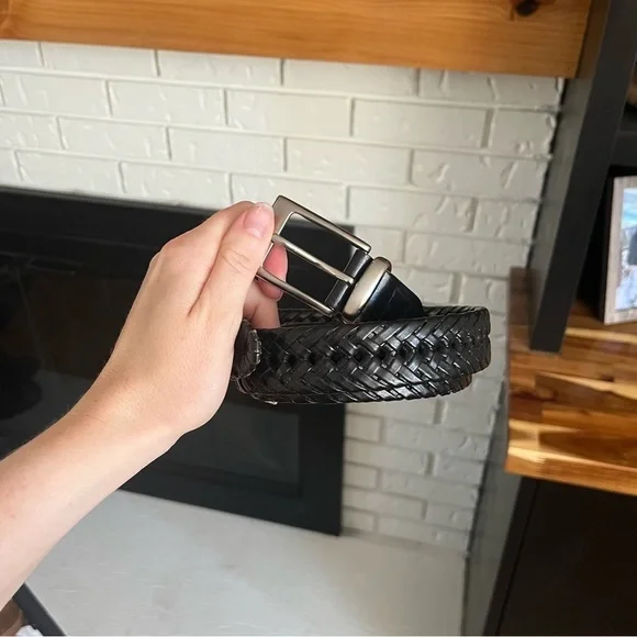 *2/$15* - Black Woven Leather Belt with Silver Buckle
