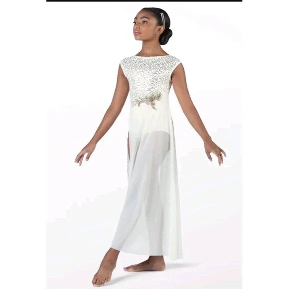 Weissman Showtime Unconditionally 14252 Dance Sequins XLC Child XL Leotard Ivory