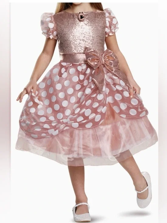 Disney Minnie Mouse Dress Girls Halloween Costume Rose Gold (Size:5/6)