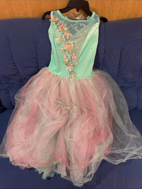 Mint & Pink Floral Tulle Dance Costume Dress - Kids
