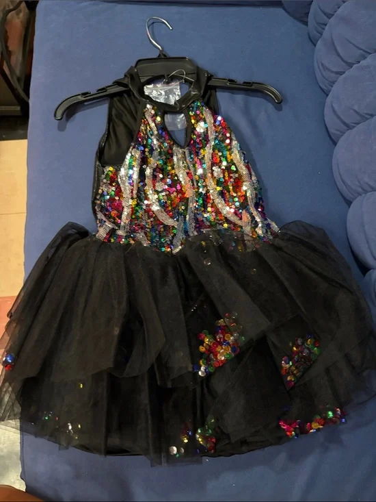 Girls Black Sequin Tulle Dance Costume Dress