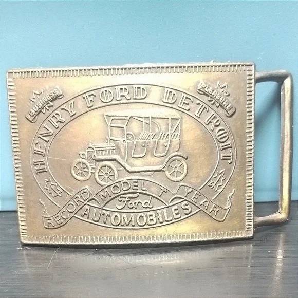 Vintage Henry Ford Detroit Model T Automobiles Brass Tone Belt Buckle