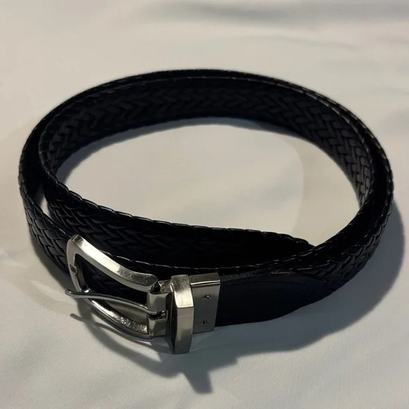 Men's Black Braided Bonded Leather Belt