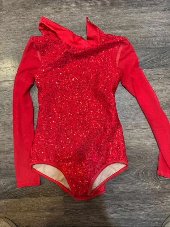 Red Sequin Long-Sleeve dance  Costume Leotard