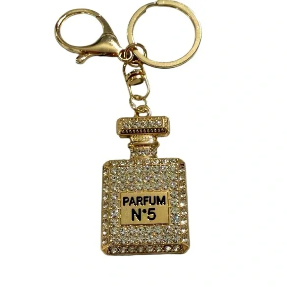 Gold Parfum No. 5 Inspired Keychain / Bag Charm – Rhinestone Bling