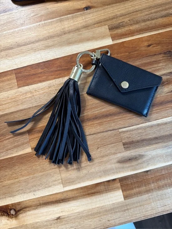 Steve Madden Black Leather Tassel Keychain Card Holder
