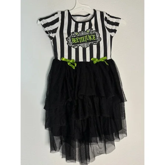 Beetlejuice‎ Girls Tutu Dress Black White Green Size 6/7 Halloween Costume