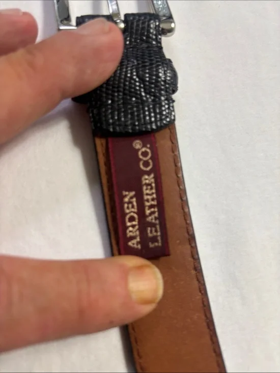 Men's Brown Leather Belt with Black Textured Buckle Loop Arden Leather Company.