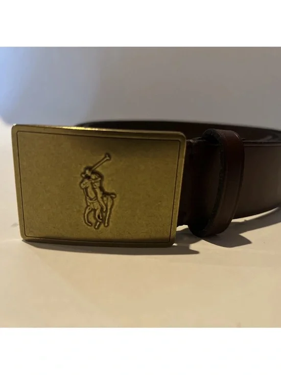 Polo by Ralph Lauren Brass Polo-Player Buckle Leather Belt - Brown