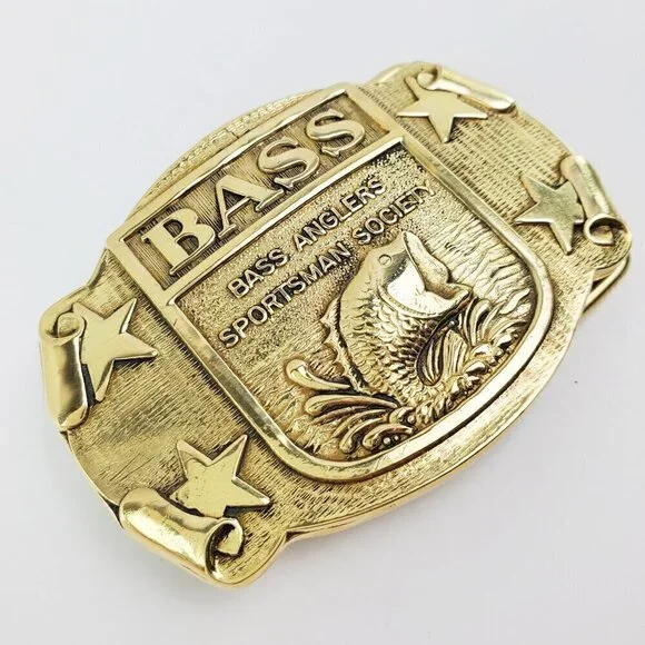 BASS Anglers Sportsman Society Fishing Belt Buckle Solid Brass