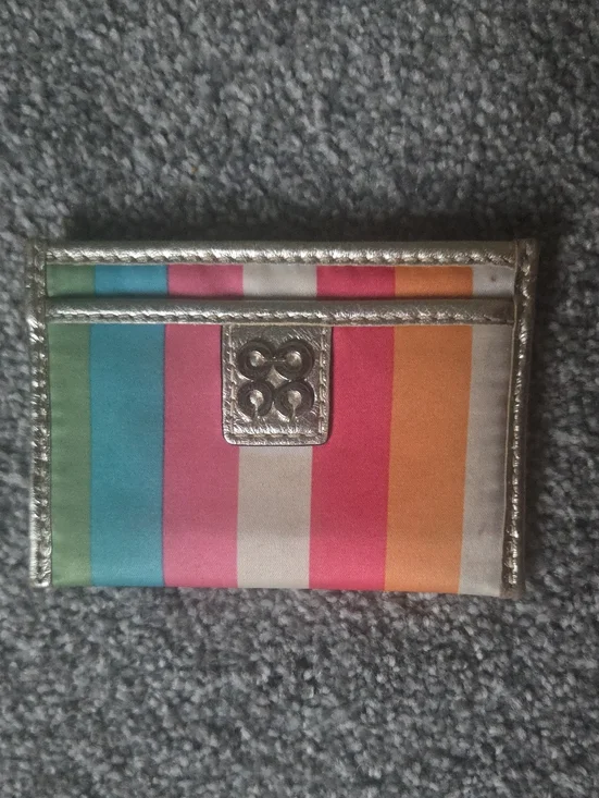 Coach Multicolor Stripe Card Case with Silver Accent