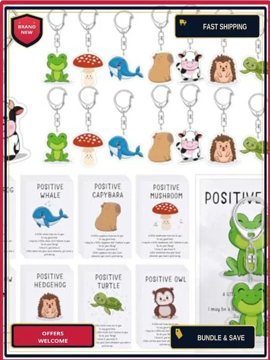 Positive Animal Keychain Set Bulk 48 Motivational Cards Thank You Gift
