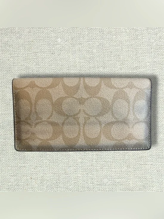 Coach Signature Monogram Checkbook Cover Wallet Khaki