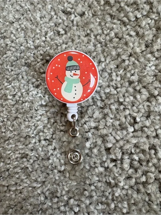 Holiday Snowman Badge Reel - Red and Mint