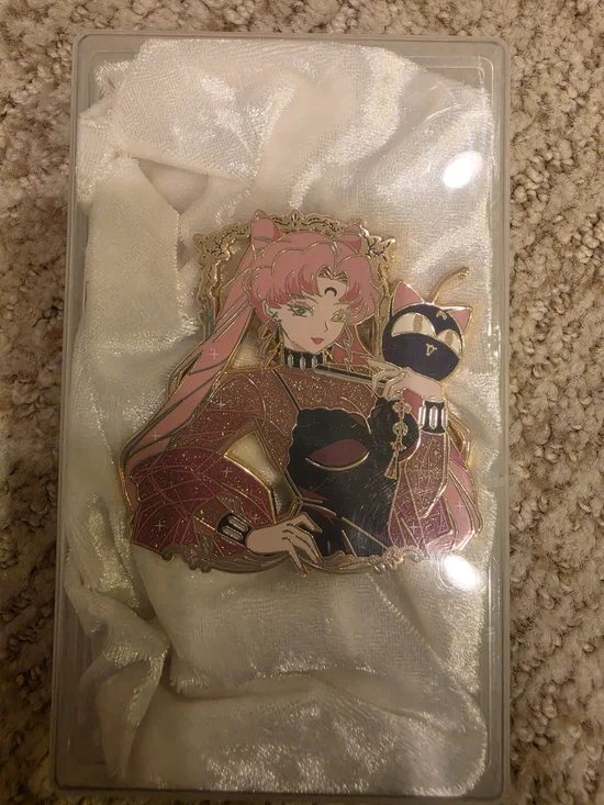Sailor Moon-inspired Pink Enamel Pin with Black Accent