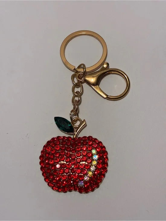 Gold-Tone Red Crystal Apple Keychain Charm New Without Tags