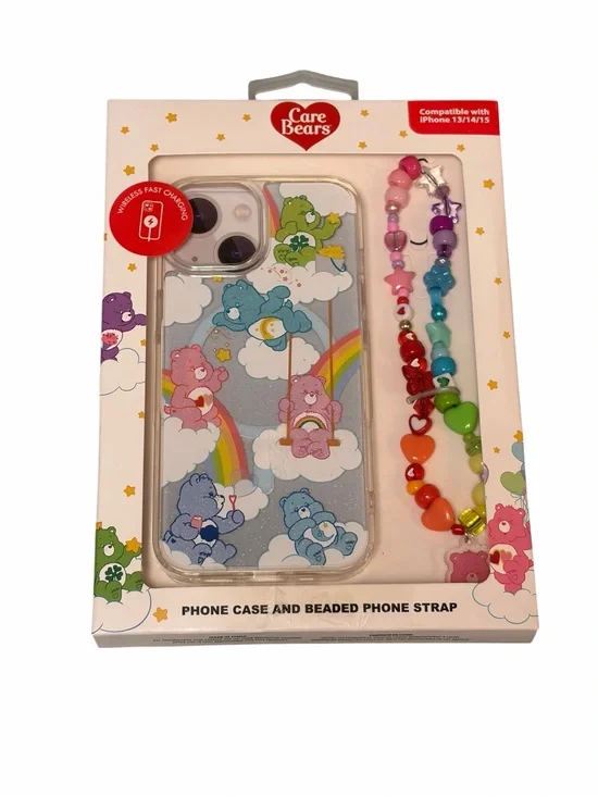 Care Bears Rainbow Cloud iPhone 13 14 15 Case with Beaded Strap