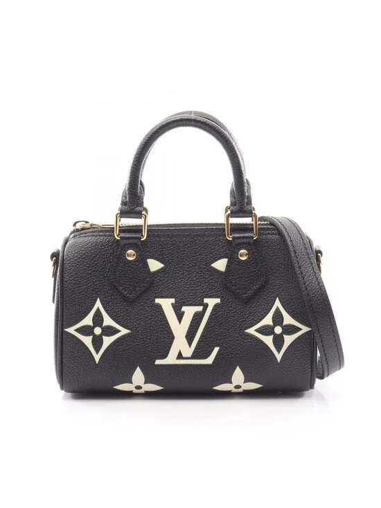 Louis Vuitton Nano Speedy 2-Way Black Beige Leather Handbag