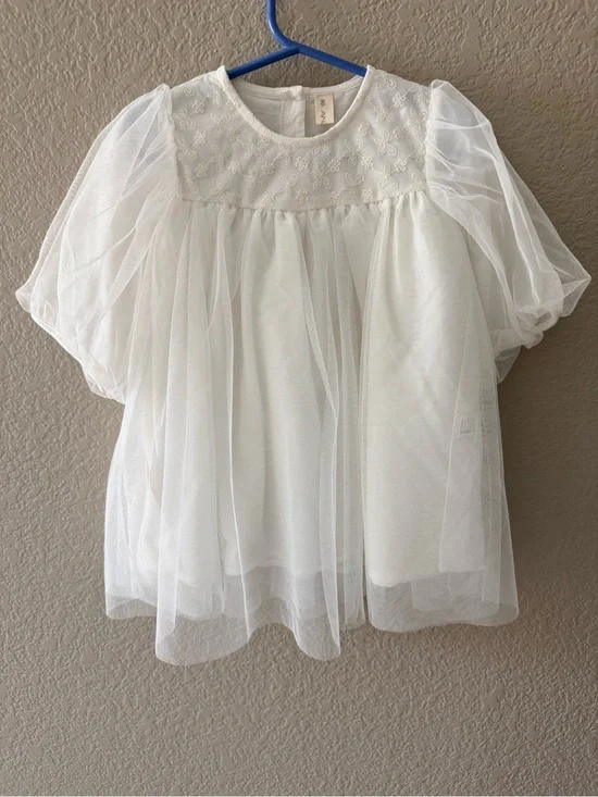 New! Girls White Tulle Party Top with Embroidered Yoke 18M-2T