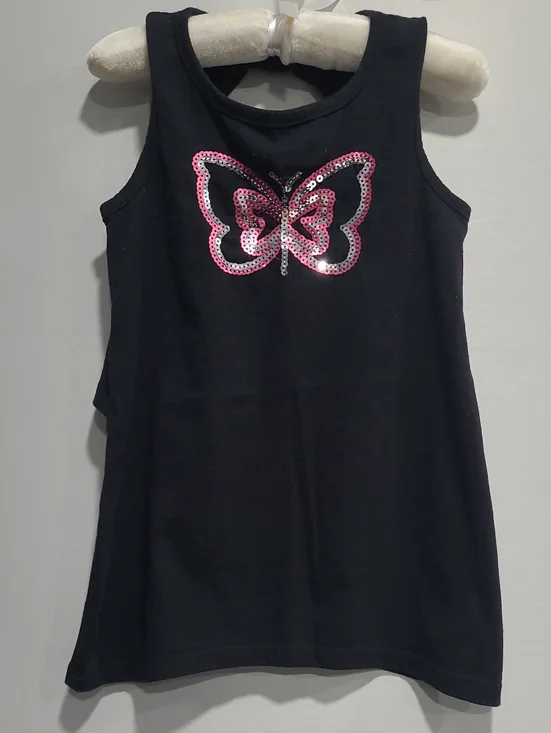 Girls Black Tank Dress with Pink Sequin Butterfly Sz 6