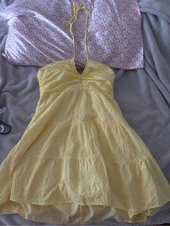 Yellow Halter Eyelet Sundress - Dress large