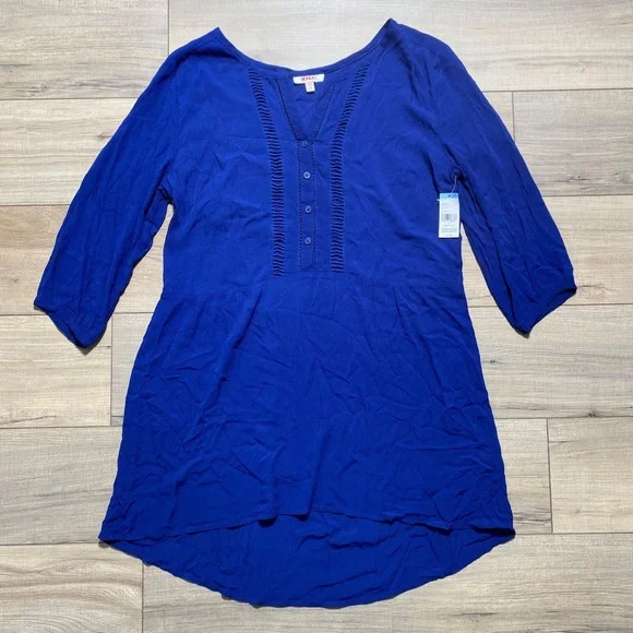 BONGO Girls Juniors Boho‎ 3/4 Sleeve Drop Waist Dress Size Large Navy Blue