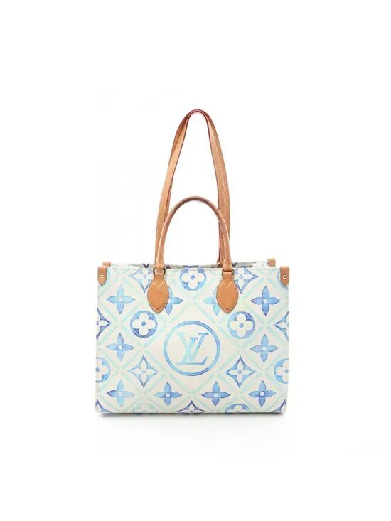 Louis Vuitton Tote Bag On The Go MM Monogram Tile Lagoon 2-Way Blue Canvas