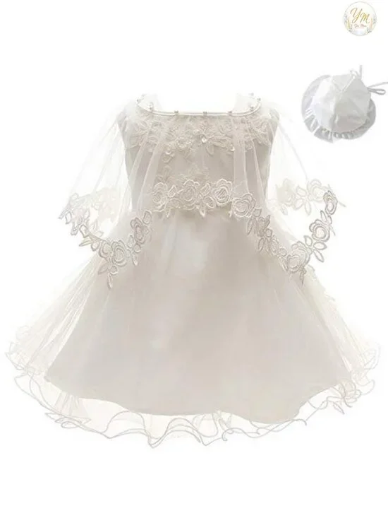 Christening Baptism Gown Set Baby Girl Floral Dress with Bonnet