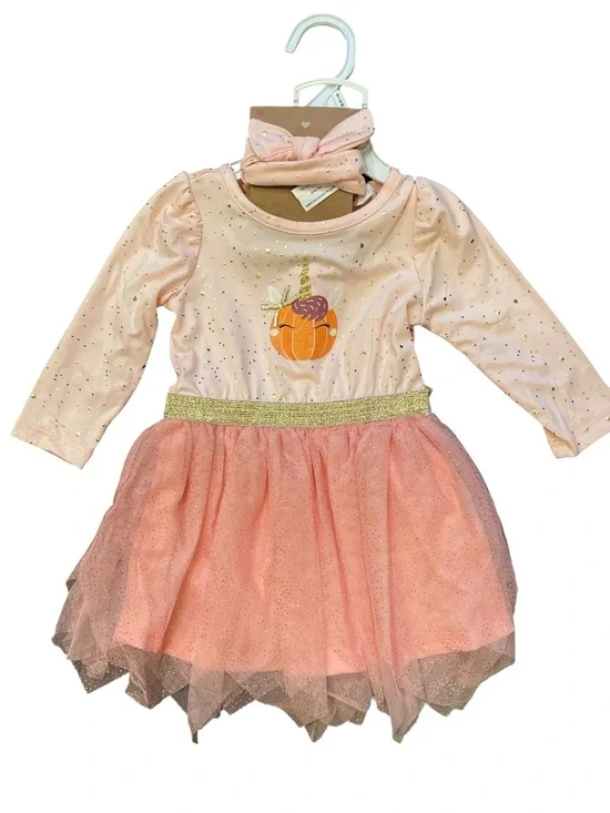 Young Hearts Infant Girls Pink Fall Dress with Tulle Skirt 6-9 months NWT