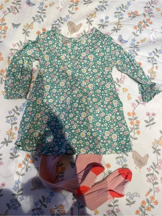EUC Baby Boden Floral Dress and Tights 3-6 months
