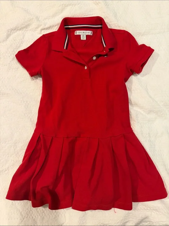 Tommy Hilfiger Red Polo Skater Dress with Striped Collar