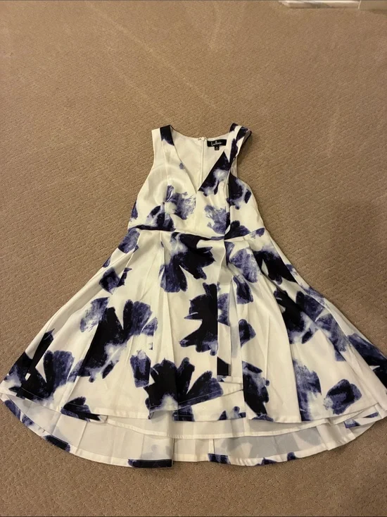 Lulu's White Dress with Navy Floral Print