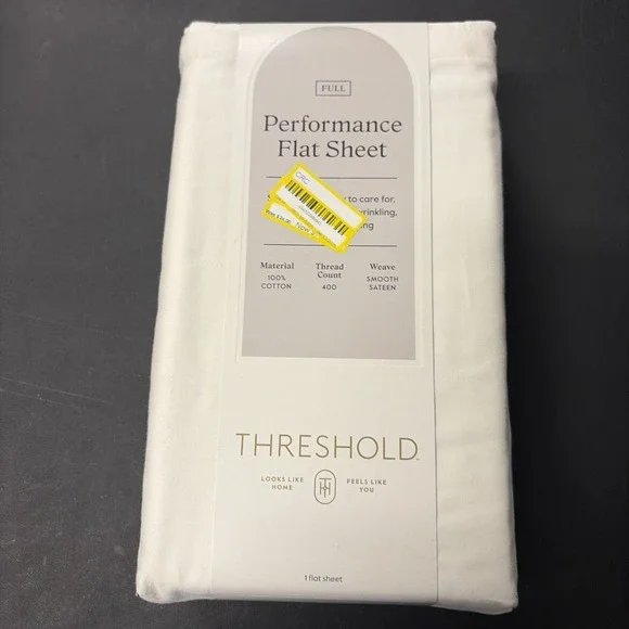 Threshold FULL Performance Flat Sheet Silky Soft Sateen SOUR CREAM 400 TC 20559