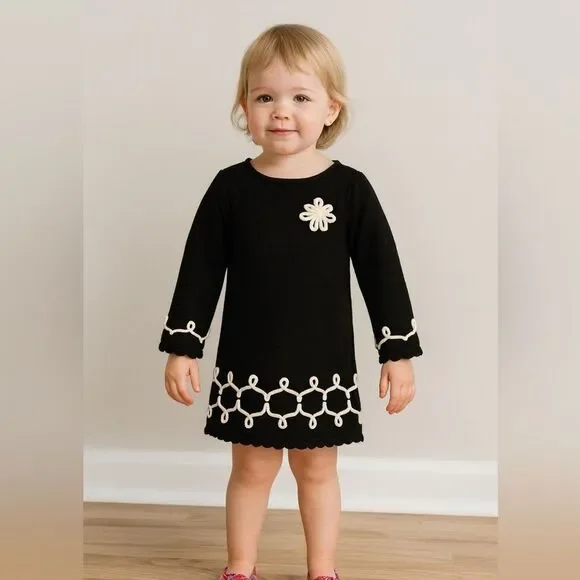Savannah Baby Girl Black Knitted Long Sleeve Dress 2T