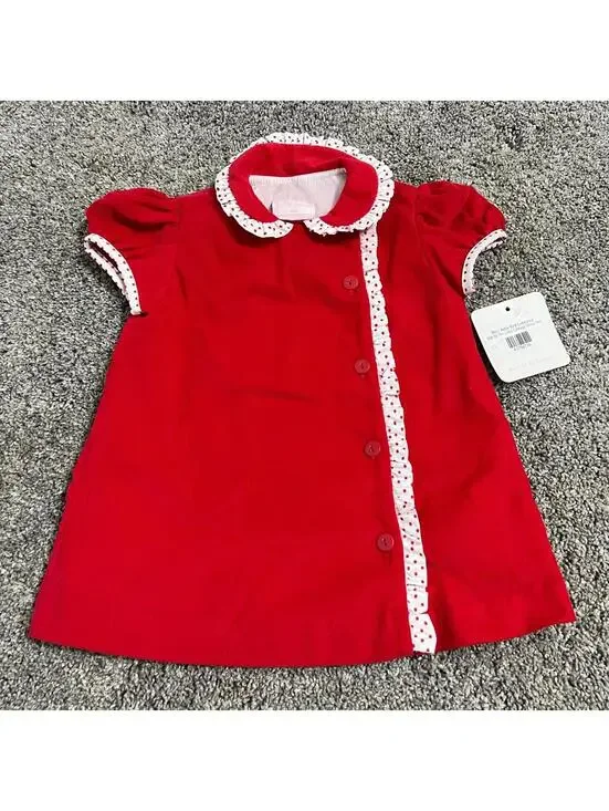 Petit Bébé Red Corduroy The Little Cottage Dress size 9 months