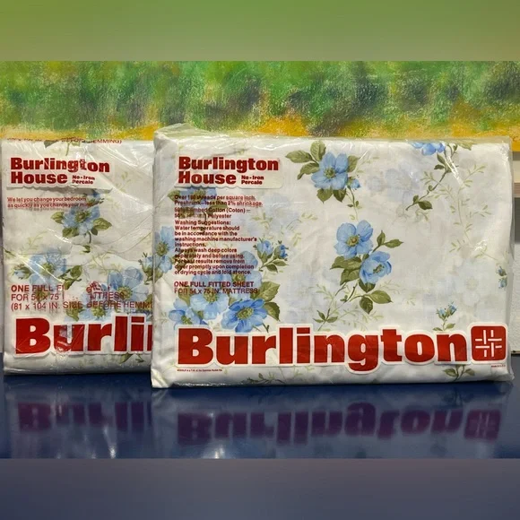 Burlington House Floral Full Flat Fitted Sheet Set Cotton Poly Vintage 60s 70s