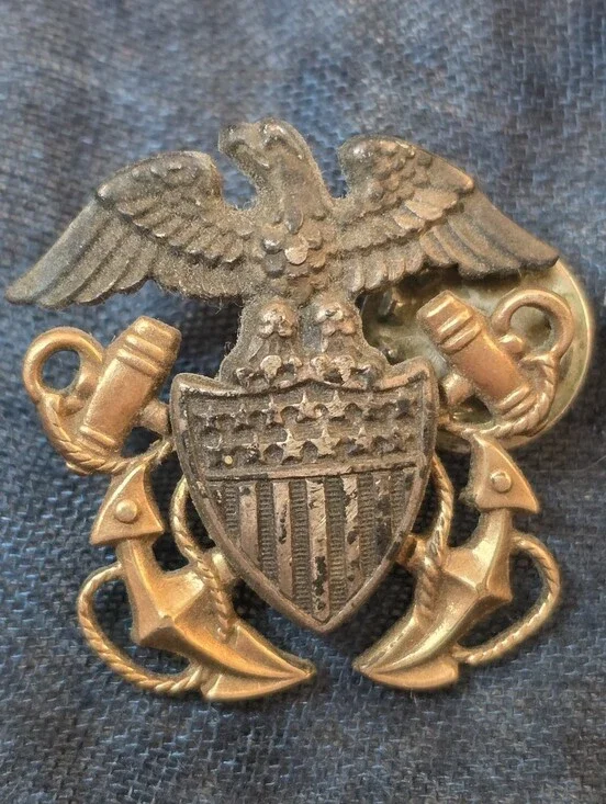 WWII N.S. Meyer US Navy Officer Garrison Cap Insignia Sterling 10K GF 1
