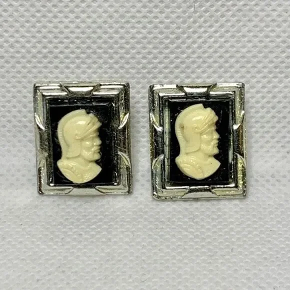 𝅺VINTAGE Roman Soldier Cameo Cuff Link Button Covers
