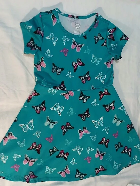 NWOT wonder nation Teal Butterfly Short Sleeve Fit & Flare Dress