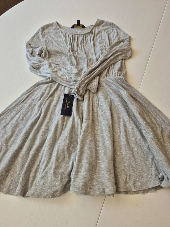 Polo by Ralph Lauren Silver-Thread Gray Long Sleeve Twirl Dress 4863