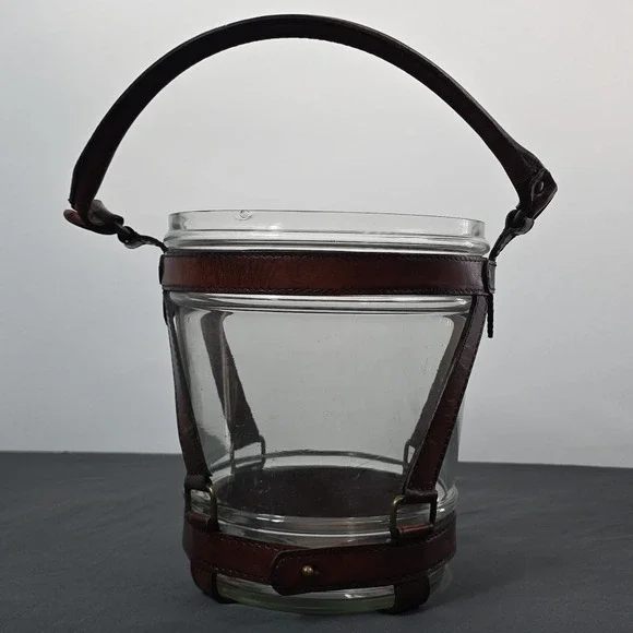 Wesley Leather and Glass Wine Cooler Vintage Cabin Lodge Decor Man Cave‎
