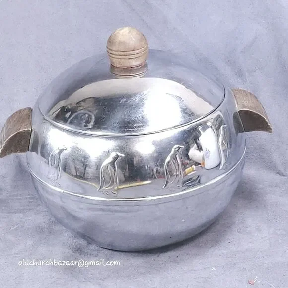 West Bend Penguin Hot Cold Server Ice Bucket Barware MCM Chrome Vintage Barware