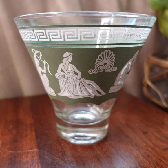 Vintage Grecian‎ theme green and white Fluted glass bowl