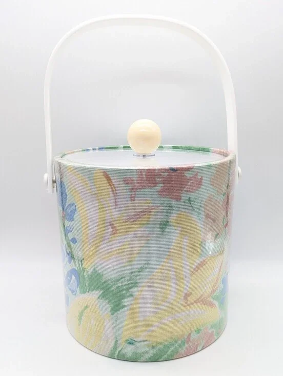 Vintage Elegance By Kraftware Pastel Floral Wooden Knob Ice Bucket
