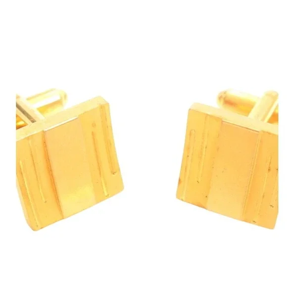 Vintage Gold Tone Square Geometric Linear Textured Bullet Back Cufflinks Mens‎
