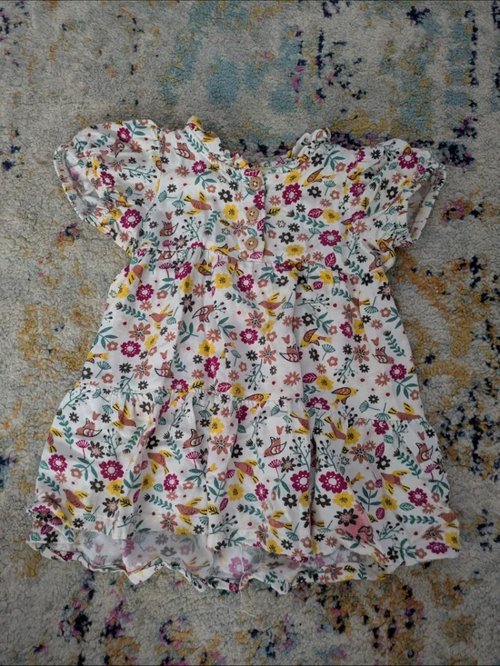 Wonder Nation White Floral Dress with Pink, Yellow & Green Accents