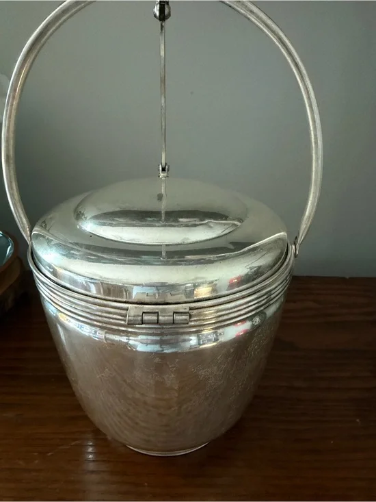 Vtg art deco silver on copper insulated glass lined ice bucket