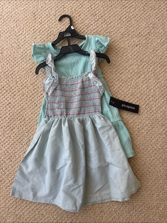 Picapino Set of 2 Light Blue Girls' Summer Dress and Mint dress size 4