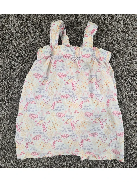 H&M Baby Girls Sz 9M Sleeveless Sundress Dress White Bright Floral Print