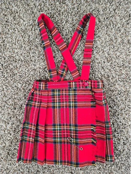 Kini Danish Design Toddler Girls Sz 3 Pleated Jumper Tartan Plaid Red Wool